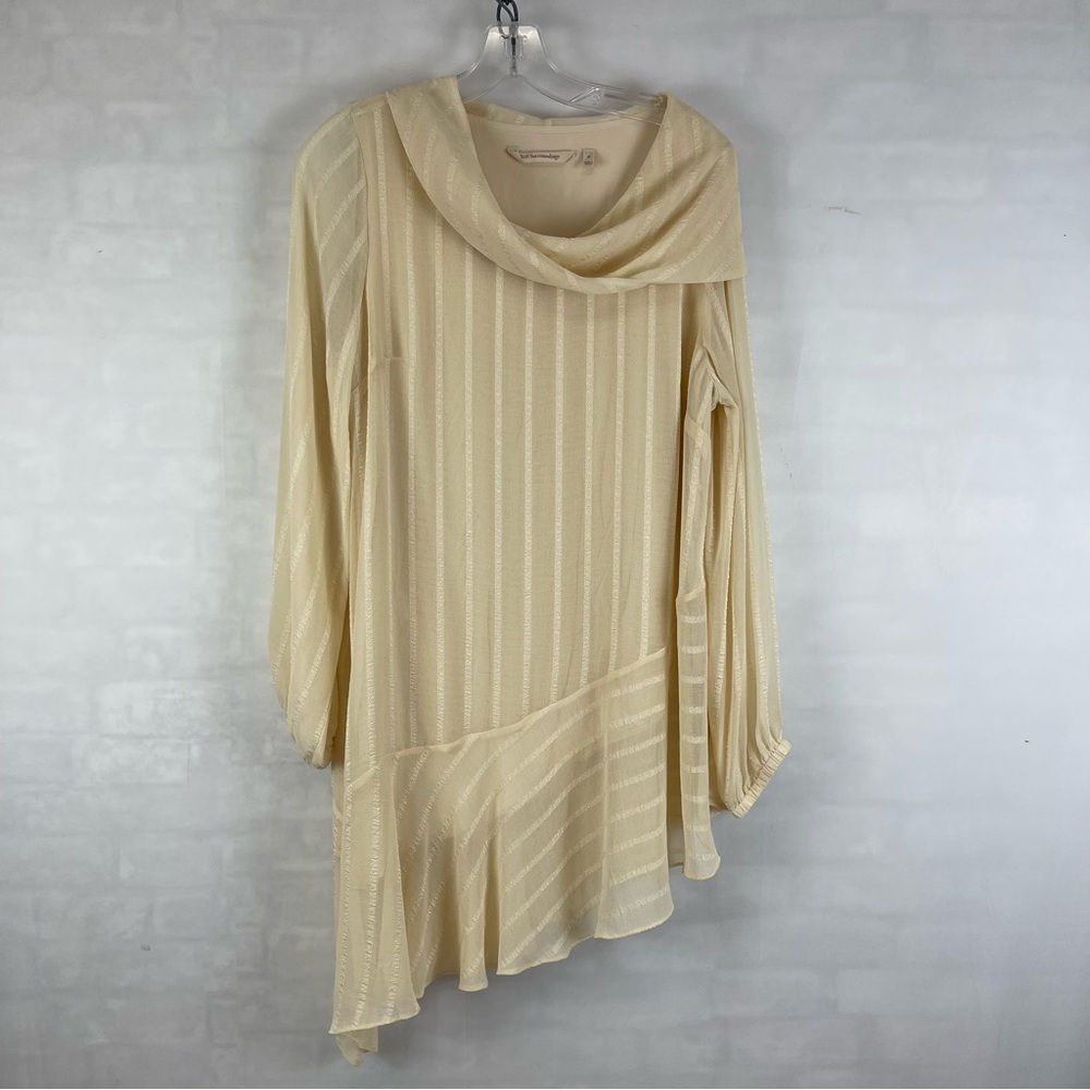Soft Surroundings Cream Asymmetrical Tunic Top M Draped Cowl Neck Long Sleeve